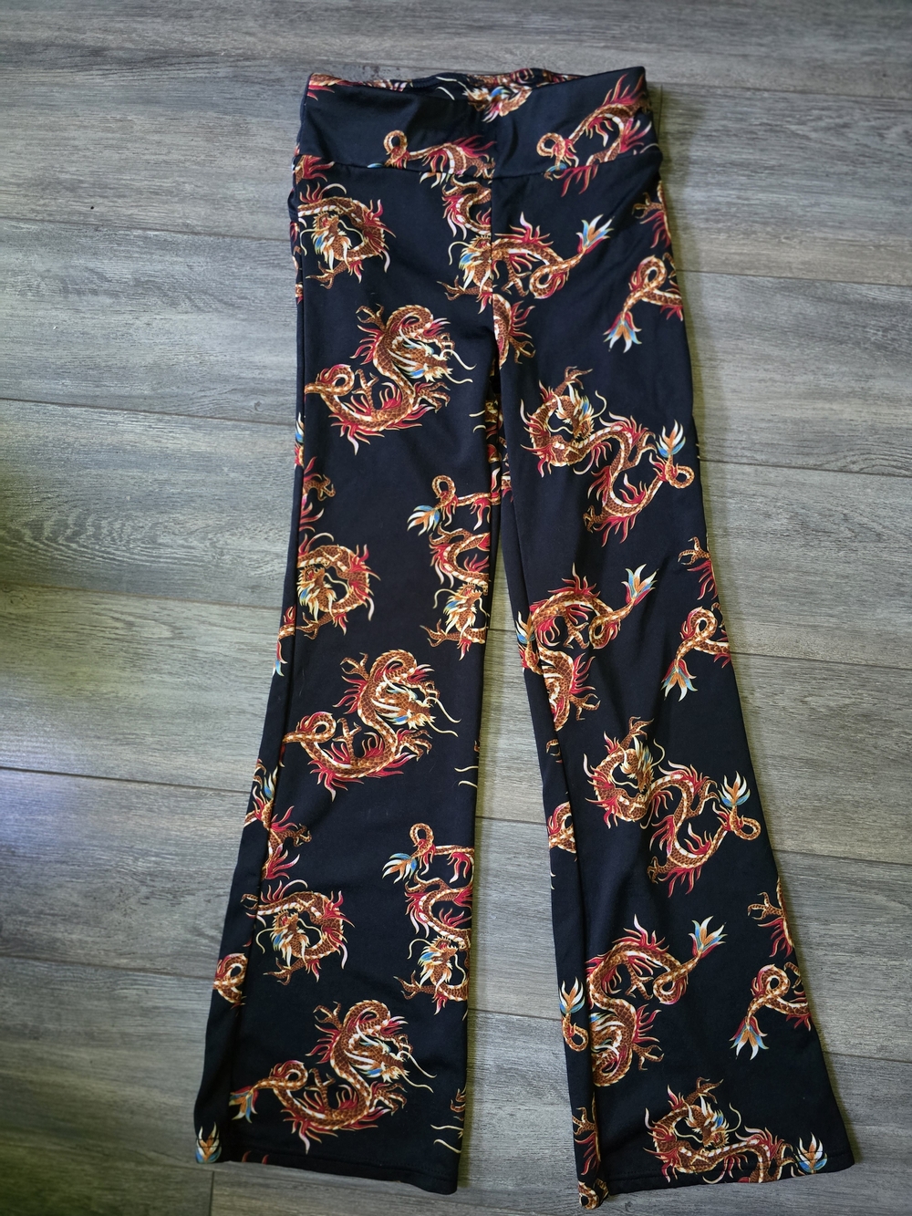 shosho Black Dragon Motif Palazzo Pants